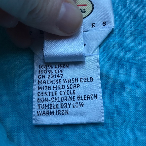 Talbots Teal Irish Linen Short Sleeve Button Down Top, EUC, L - Picture 9 of 11